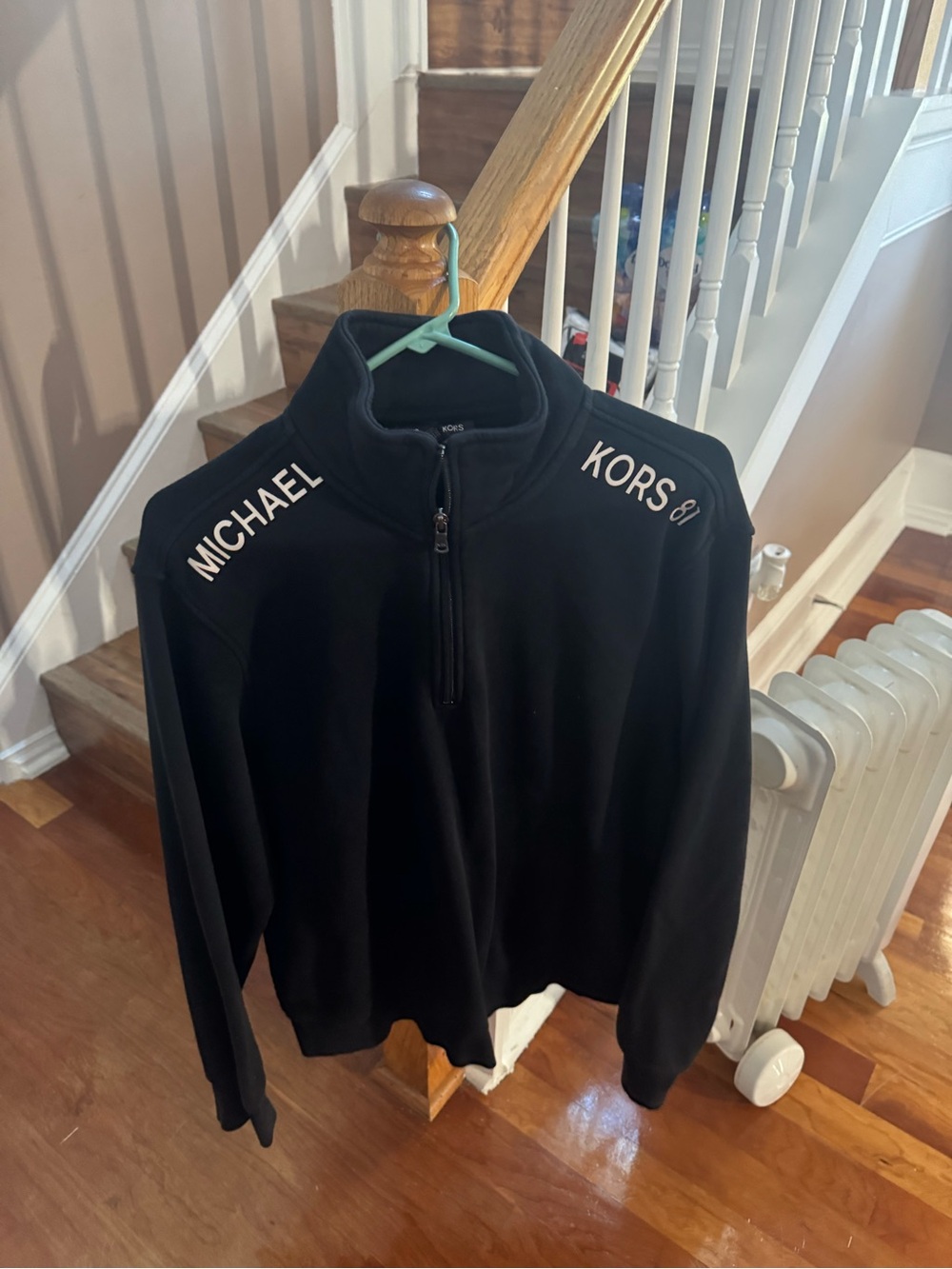 Michael Kors Men’s Black Zip-Up Logo Shoulder Sweater